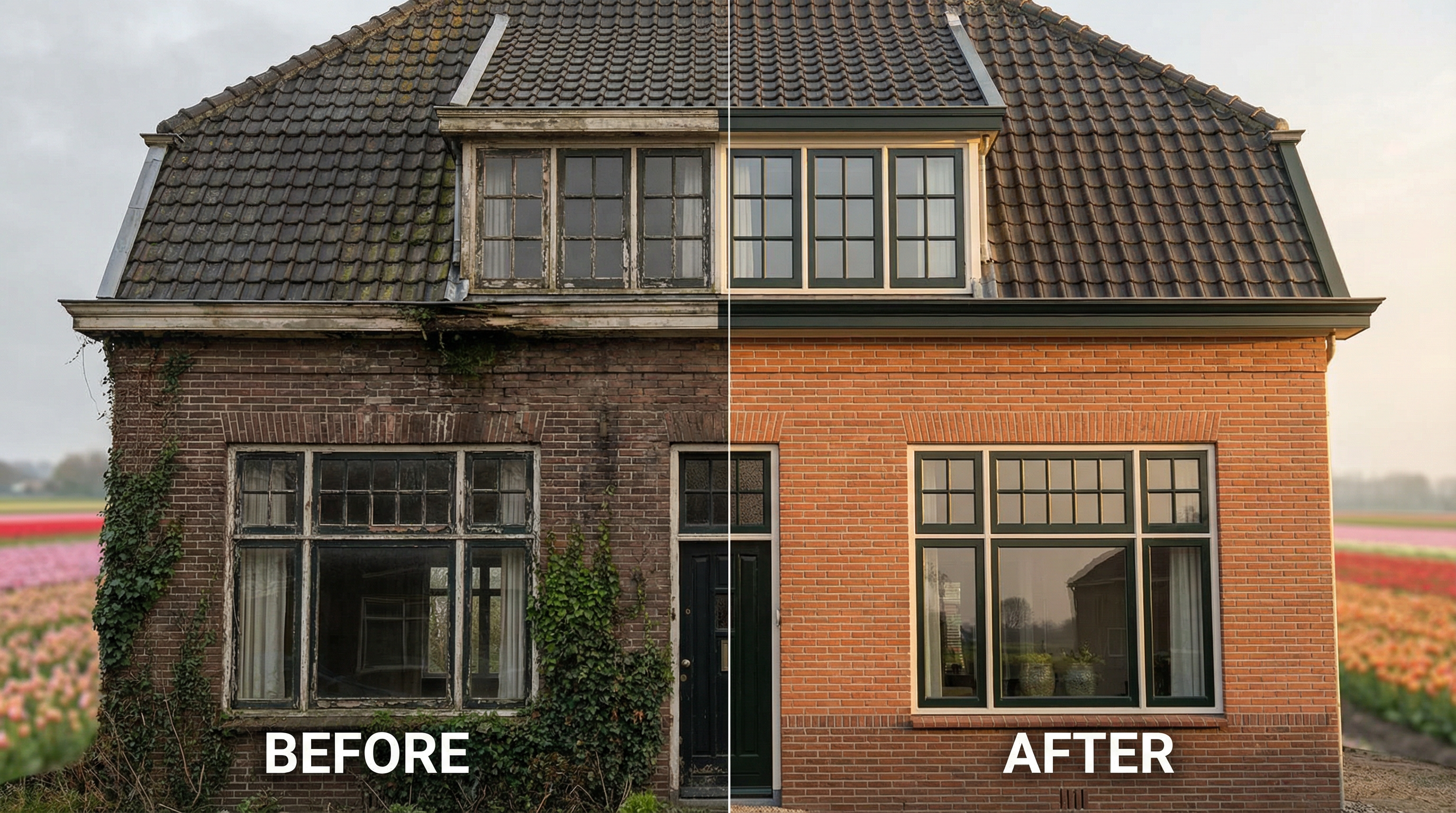Gevelrenovatie project voor en na